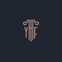 monograma del logotipo inicial de yf con diseño de estilo pilar para bufete de abogados y compañía de justicia vector