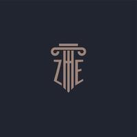 ZE initial logo monogram with pillar style design for law firm and justice company vector