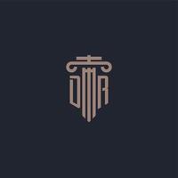 DR initial logo monogram with pillar style design for law firm and justice company vector