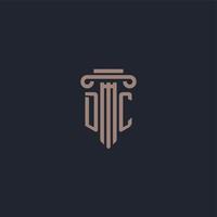 monograma del logotipo inicial de dc con diseño de estilo pilar para bufete de abogados y compañía de justicia vector