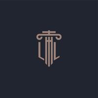 LL initial logo monogram with pillar style design for law firm and justice company vector