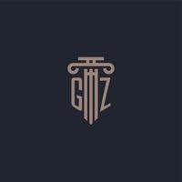 monograma de logotipo inicial gz con diseño de estilo pilar para bufete de abogados y compañía de justicia vector