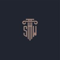 SW initial logo monogram with pillar style design for law firm and justice company vector