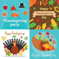 Thanksgiving day banner set, flat style vector