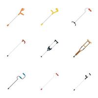 Crutches injury support care icons set, flat style vector