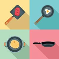 conjunto de iconos de chef de plancha caliente, estilo plano vector