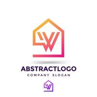 W letter initial logo and home sign real estate icon. vector