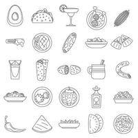 conjunto de iconos de comida mexicana saludable, estilo de contorno vector