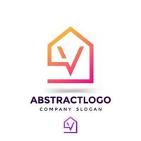 V letter logo icon with home sign real estate business company. vector