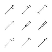 Crutches injury support care icons set, simple style vector