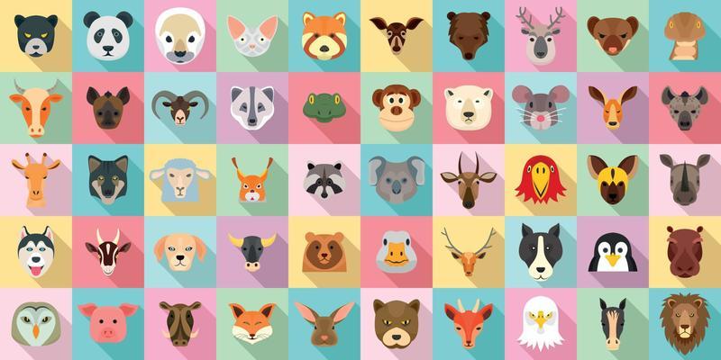Animals icon set, flat style