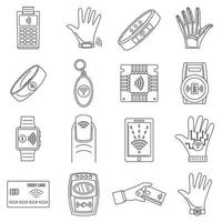 Smart nfc technology icon set, outline style vector