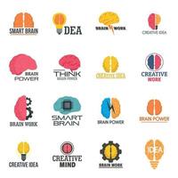 Mind brain icon set, flat style vector