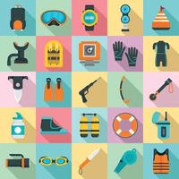 Snorkeling equipment icon set, flat style vector