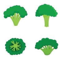 Green broccoli icon set, flat style vector