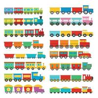 tren, juguete, niños, iconos, conjunto, plano, estilo vector