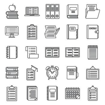 Syllabus week icons set, outline style vector