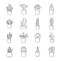 Succulent and cactus icons set, outline style vector