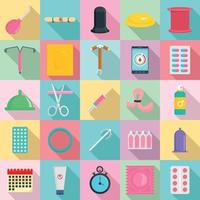 Contraception Day control icons set, flat style vector