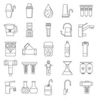 conjunto de iconos del sistema de agua de filtro, estilo de esquema vector