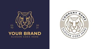 vintage classic tiger head logo and vector emblem line art style for your brand or company