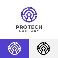 logotipo simple de una protección segura con sistema de tecnología avanzada, logotipo lineal de tecnología bloqueada de seguridad vector