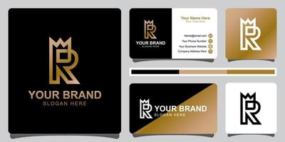 monogram logos of initial letter R with crown linear style for your brand identity with business card design vector