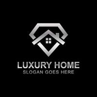 metallic diamond house or luxury home premium real estate logo design vector template