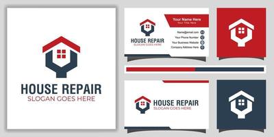 modern simple fix home repair service logo template with business card design vector