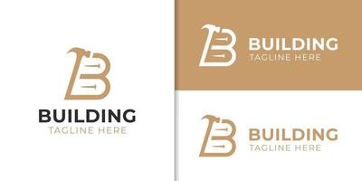 initial letter B building for fix home service logo, symbol, icon with hammer concept design vector