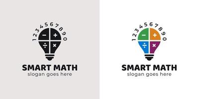 logotipo inteligente de matemáticas o matemáticas con plantilla de icono de vector numérico de bombilla pi