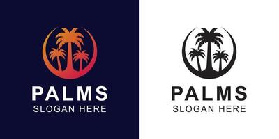 logotipos degradados y negros de palmeras para vibraciones de verano en la playa o inspiraciones de logotipos de hawaii vector