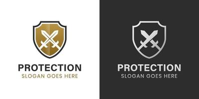 elegant and luxury armor Shield and sword logo design two versions vector