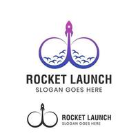 infinity symbol with launch rocket modern technology, rocket launch logo template vector