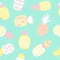 Seamless pattern of pastel pineapple with geometric ornament. Scandinavian stylish background. Vector illustration with hand drawn cute pineapple