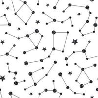 Seamless pattern with dark silver glittering constellations. Star background and zodiac constellations on white background. vector