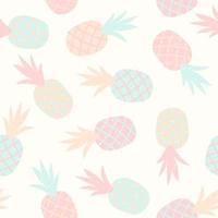 Seamless pattern of pastel pineapple with geometric ornament. Scandinavian stylish background. Vector illustration with hand drawn cute pineapple
