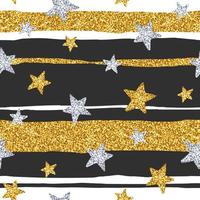 Seamless pattern with gold glittering stars on stripe background. Vector illustration for print, scrapbook or wrapping paper