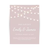 Wedding invitation card. Elegant design template with lights garland and space for text. Vector cover.