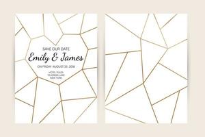 Wedding invitation card set. Modern design template with gold abstract geometric pattern. Elegance wedding invitation. Vector illustration.