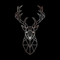 Geometric head of a wild deer. Abstract gold Deer silhouette on black background. Vector design template.