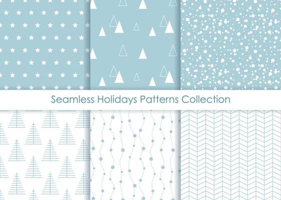 Minimalist seamless Holidays Prints Collection. Vector Christmas and New Year repetitive pattern set.