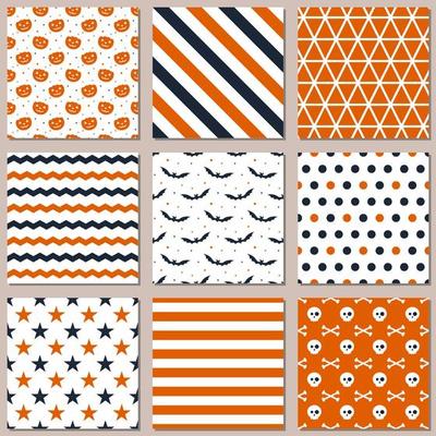 Nine different seamless patterns for Halloween. Endless texture for wallpaper, web page background, wrapping paper and etc. Vector design template.