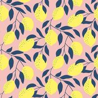 Hand drawn seamless pattern with fresh lemons. Colorful summer wallpaper . Citrus fruits collection. Vector background. Good for printing.