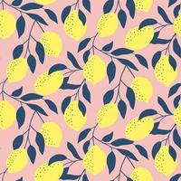 Hand drawn seamless pattern with fresh lemons. Colorful summer wallpaper . Citrus fruits collection. Vector background. Good for printing.