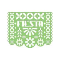 Paper greeting card with cut out flowers and geometric shapes. Papel Picado vector template design isolated on white background. Traditional Mexican paper garland.