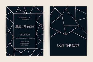 Wedding invitation card set. Modern design template with rose gold geometric pattern. Elegance wedding invitation. Vector illustration.