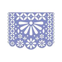 Bright paper with cut out flowers and geometric shapes. Papel Picado vector template design isolated on white. Traditional Mexican paper garland.