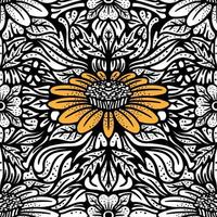 seamless pattern batik abstract flower in monochrome style vector