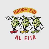 personaje de dibujos animados ketupat bailando en eid ul fitri vector